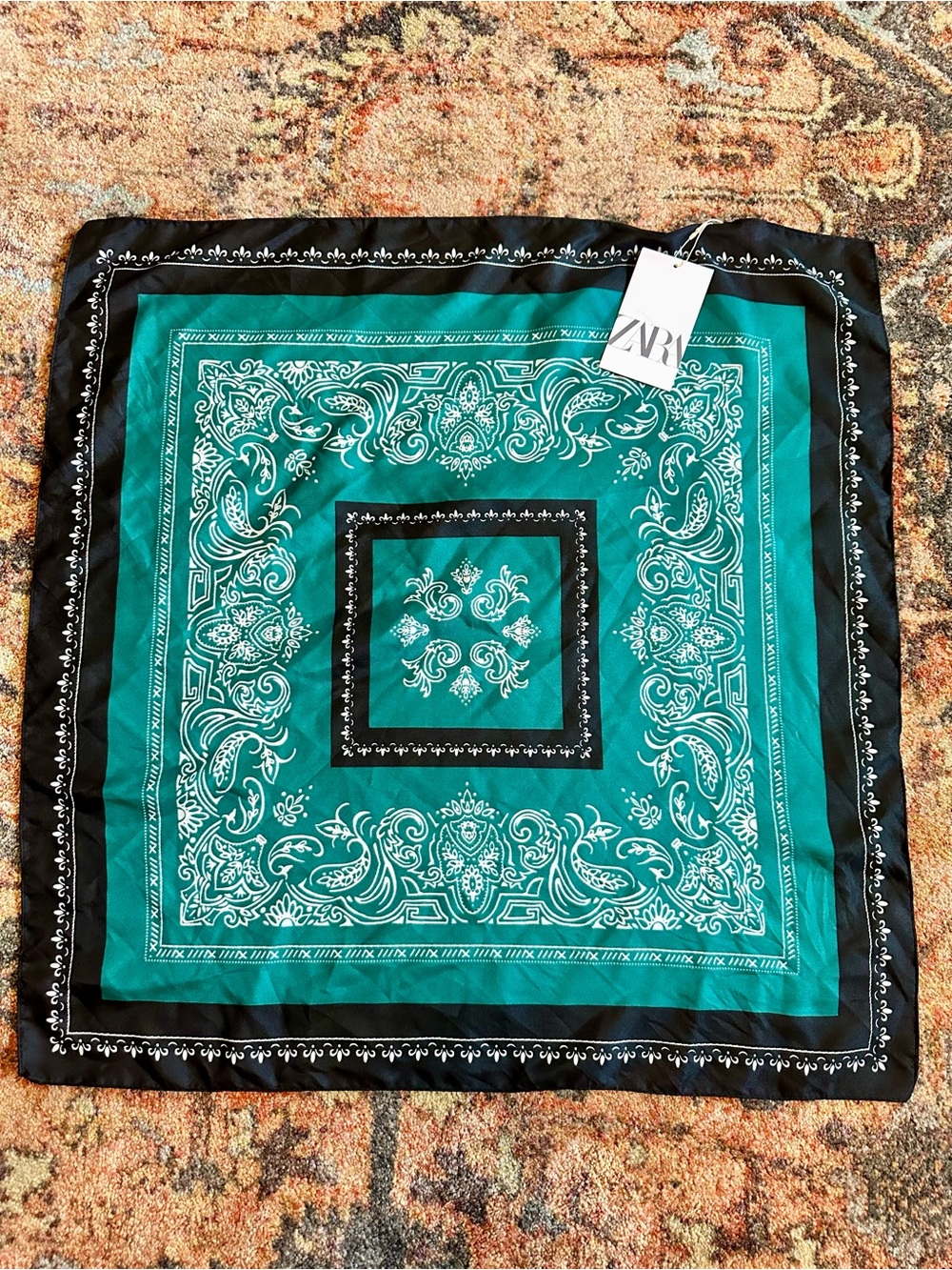 ZARA Emerald Green & Black Printed Scarf